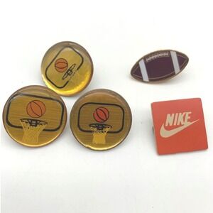 Lot of 5 Vintage Sports Enamel Lapel Pins — Nike, Basketball & Football